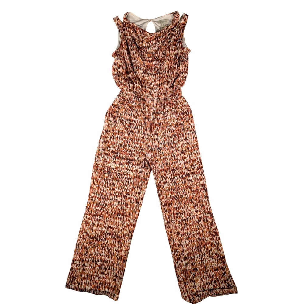 Enfocus Studio Womens Abstract Print Cowl Neck Wide Leg Jumpsuit Orange Brown 8